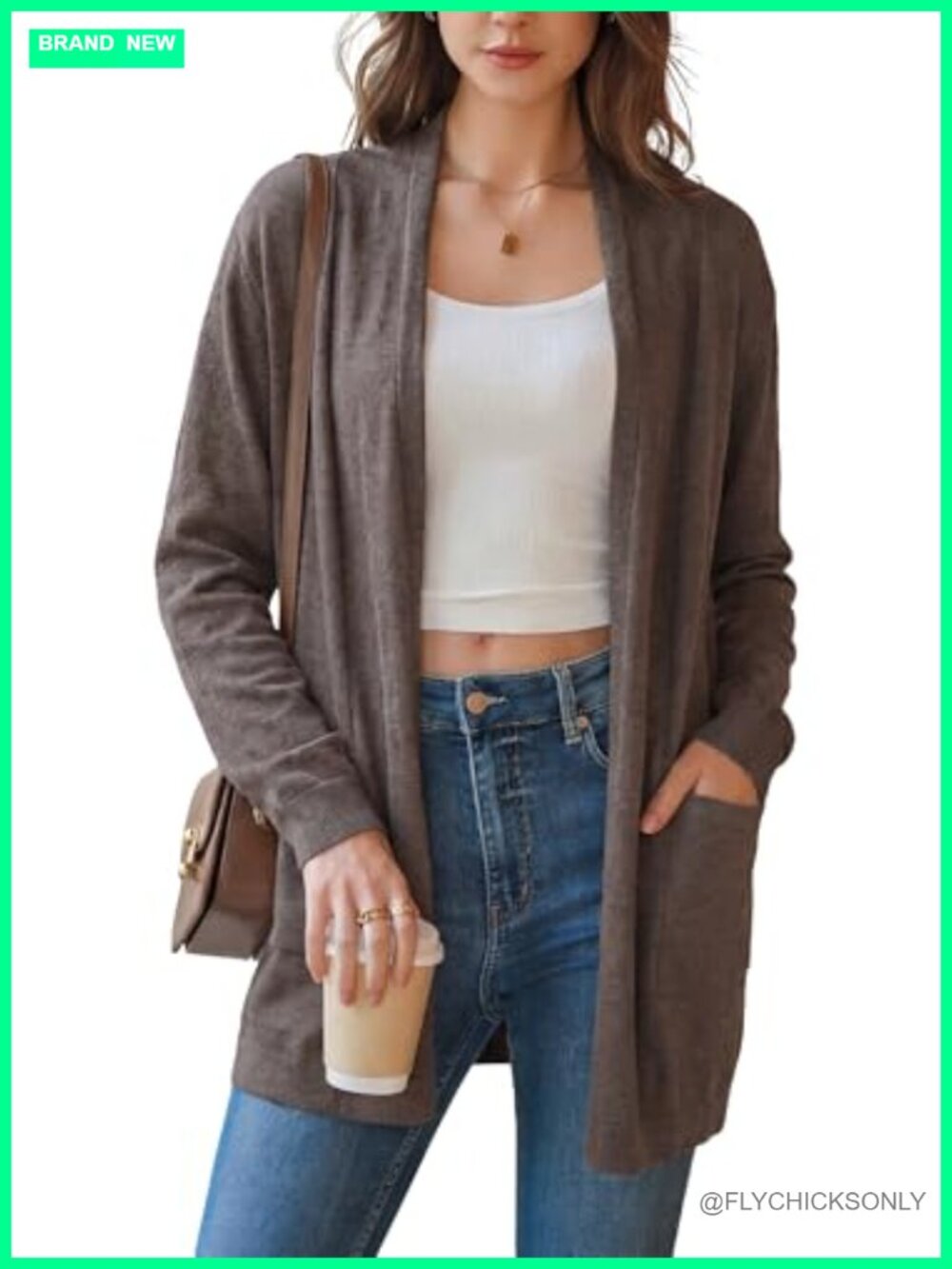 Wool Blend Open Front Cardigan with Pockets
